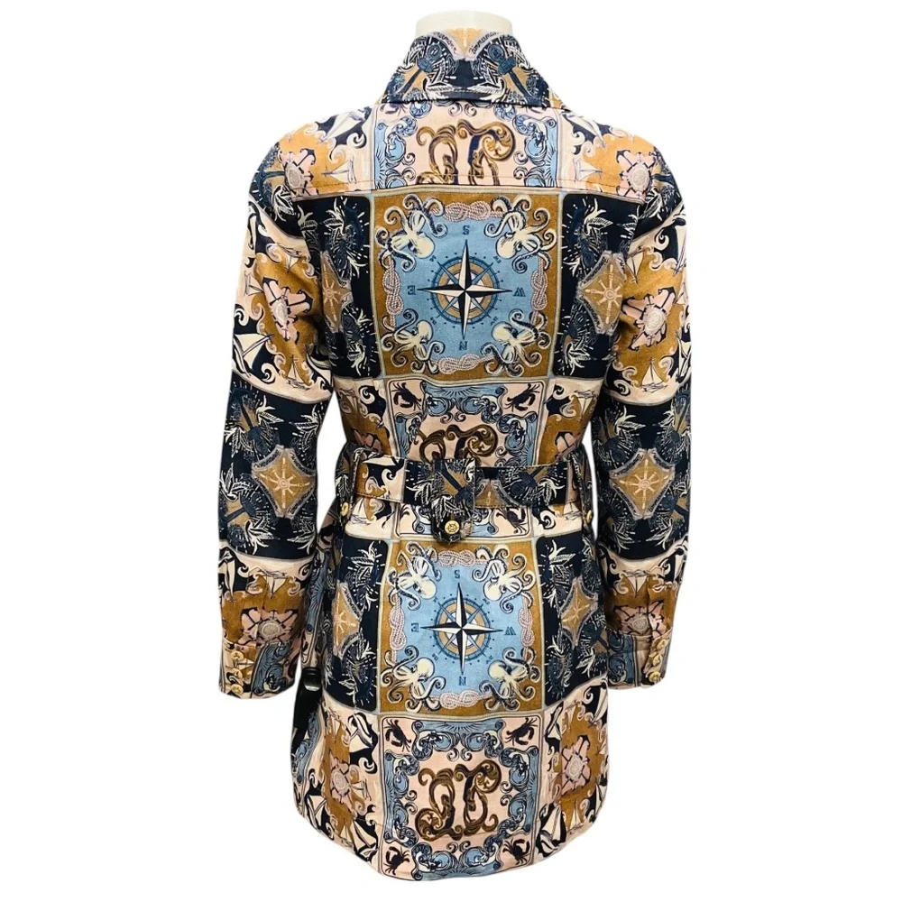 ZIMMERMANN BLUE MULTI NAUTICAL PATCH PRINT ALIGHT LINEN MINI UTILITY DRESS WITH - Picture 3 of 5